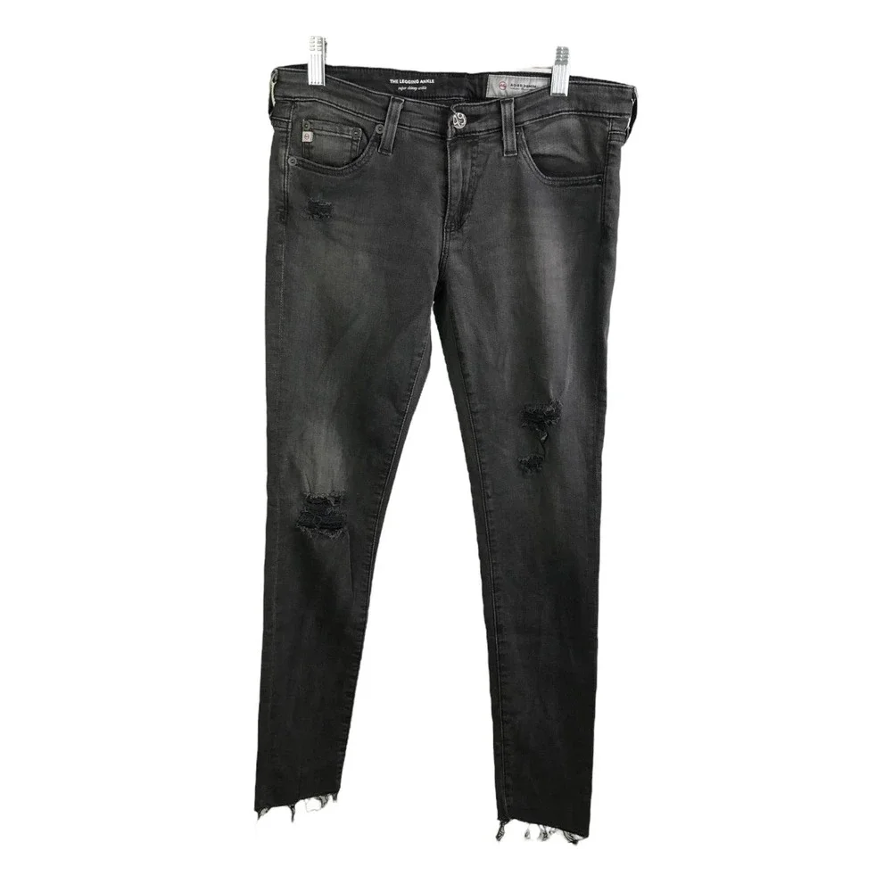 AG Adriano Goldschmied Women's Skinny Jeans Black Denim Distressed Rip Denim 26R